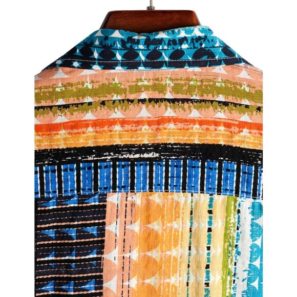 Men Multicolor Short Sleeve Button Up Casual Beach Shirt Lightweight Summer - Picture 6 of 6